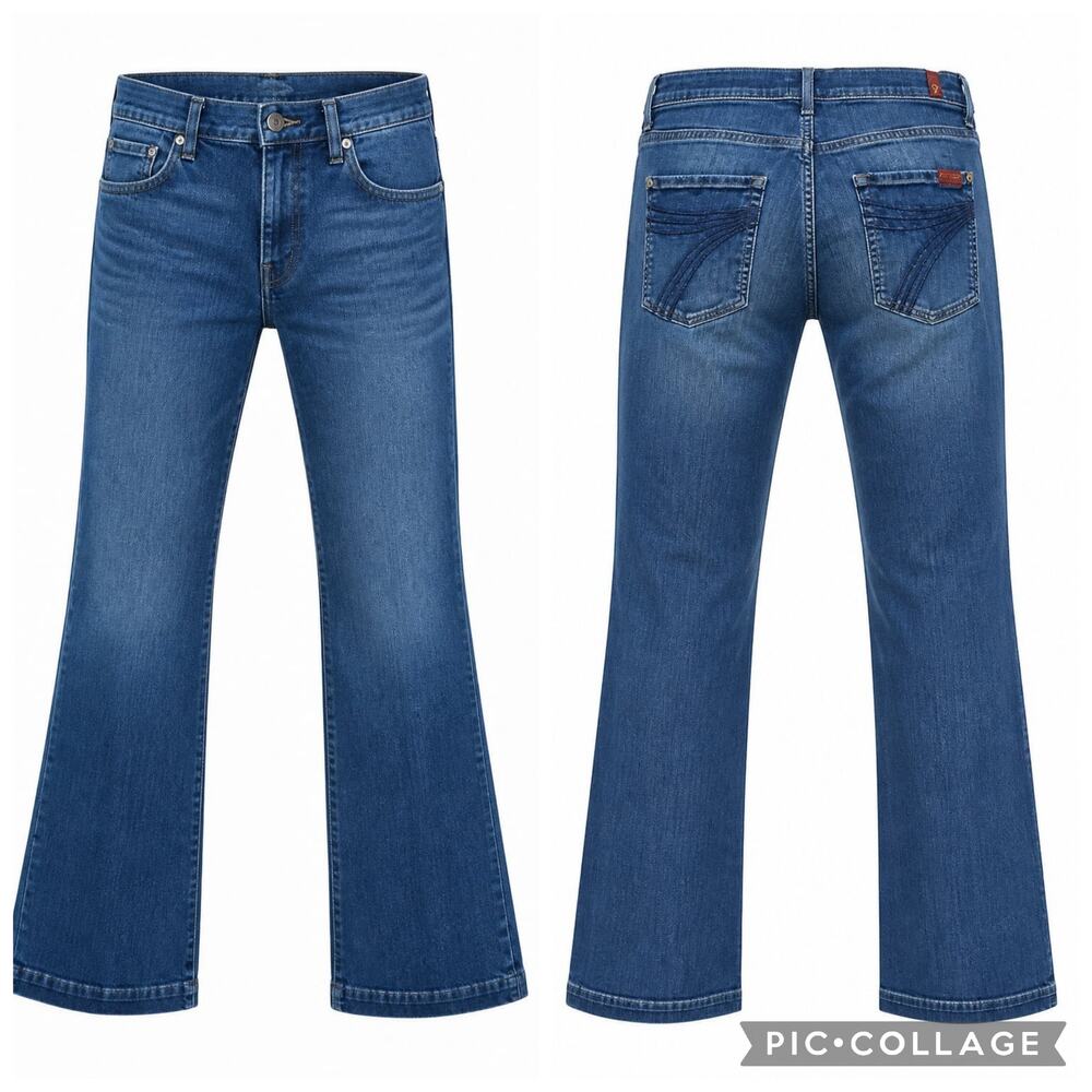 7 For All Mankind Pocket Dojo Jeans SZ 33 Bootcut Flare Stretch Blue Denim Pants